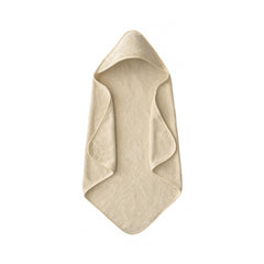 Mushie baby hooded towel in fog organic cotton offers gentle post-bath warmth.