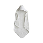 Mushie Baby Hooded Towel Pearl flat lay shows soft organic cotton for cozy post-bath moments.