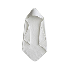 Mushie Baby Hooded Towel Pearl flat lay shows soft organic cotton for cozy post-bath moments.