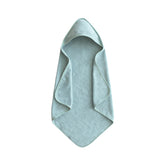 Mushie baby hooded towel Sea Mist closeup, plush organic cotton for gentle post-bath warmth.