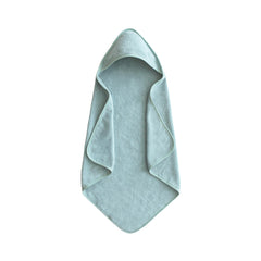 Mushie baby hooded towel Sea Mist closeup, plush organic cotton for gentle post-bath warmth.
