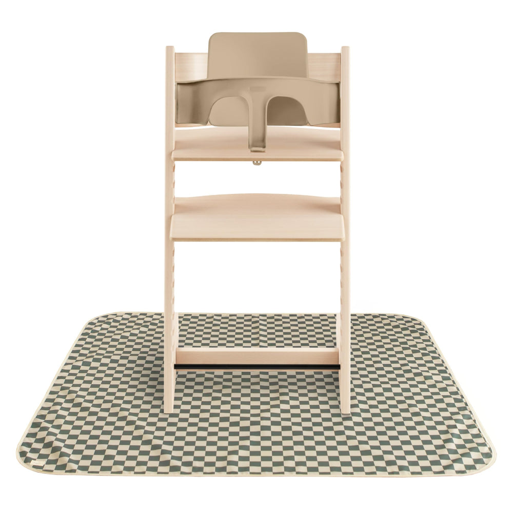 Mushie Baby Splat Mat Olive Check under high chair to catch spills