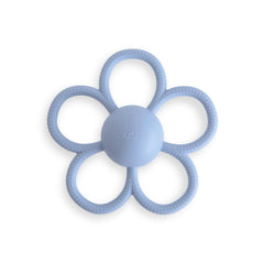 Mushie Daisy Rattle Teether in faded denim with textured silicone and built-in rattle