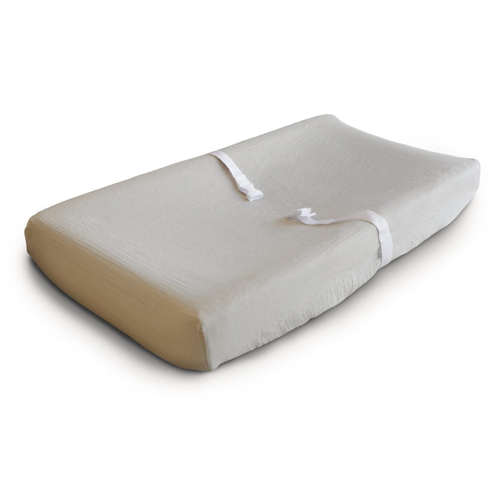 Mushie changing pad cover fog front view for gentle skin comfort
