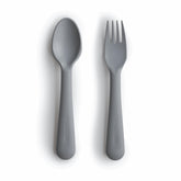 Mushie fork in smoke color with child-friendly grip for easy mealtimes
