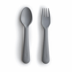 Mushie fork in smoke color with child-friendly grip for easy mealtimes