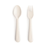 Mushie ivory flatware set for kids with easy-to-hold fork and spoon.