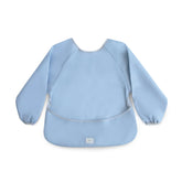 Mushie long sleeve bib Tradewinds front view demonstrates water-resistant protection for meals.