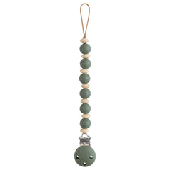 Mushie Luna pacifier clip with 9-inch silicone beads keeps pacifier handy