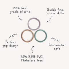 Mushie Pearl Teether Bracelet Cool Gray — BPA-free silicone safety.
