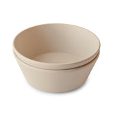 Mushie round dinnerware bowls for kids Vanilla set 2 front view, easy to hold for little hands.