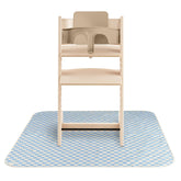 Mushie Splat Mat blue check under high chair keeps mealtime tidy