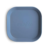 Mushie square dinnerware Twilight Blue two-pack, easy-to-hold plates for kid-friendly meals.