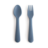 Mushie Twilight Blue flatware fork for kids encouraging independent eating