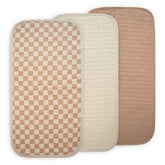 Mushie waterproof changing pad liner natural check set, keeps diaper changes cleaner.