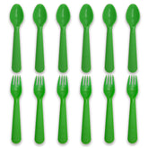 Muulaii 12-pc kids spoons and forks set, front view, durable BPA-free plastic for safe meals