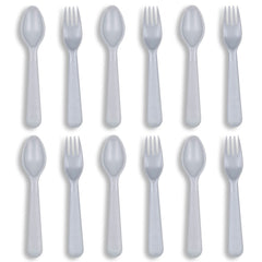 Muulaii 12-piece kids utensils set with spoons and forks for self-feeding.