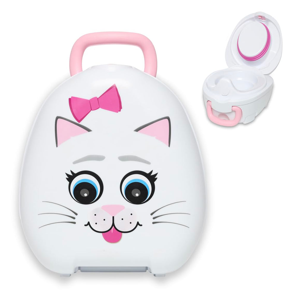 My Carry Potty hanging from a pushchair handle for easy on-the-go potty training.