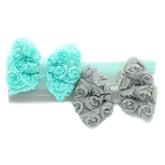 My Lello infant headbands with aqua and gray rose bows for adorable outfits