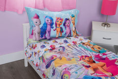 My Little Pony fitted sheet fits standard crib/toddler mattress.