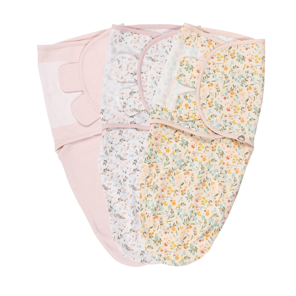 MY LITTLE ZONE pink floral swaddle wrap closeup, soft breathable cotton for gentle naps
