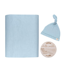 MY LITTLE ZONE receiving blanket blue baby boy closeup shows buttery-soft viscose with gentle stretch.