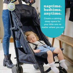 MyBaby sound machine with integrated clip for stroller or bag attachment.