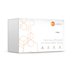 myLAB Box V-Box at-home test packaging for private vaginal health screening.