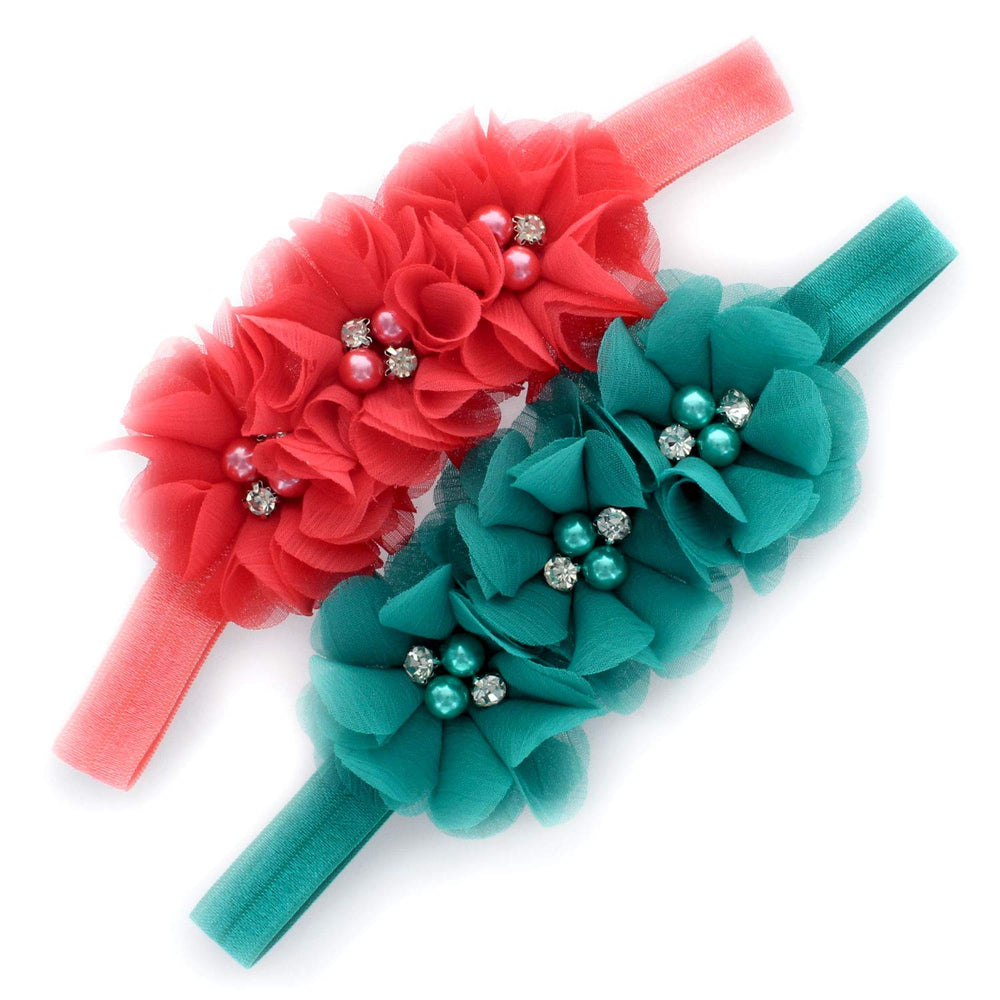 My Lello Girls Flower Headbands in coral and jade beads for newborn photography