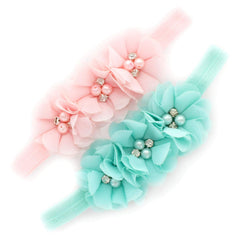 My Lello Girls Flower Headbands on display card; two-pack pastel chic for photos
