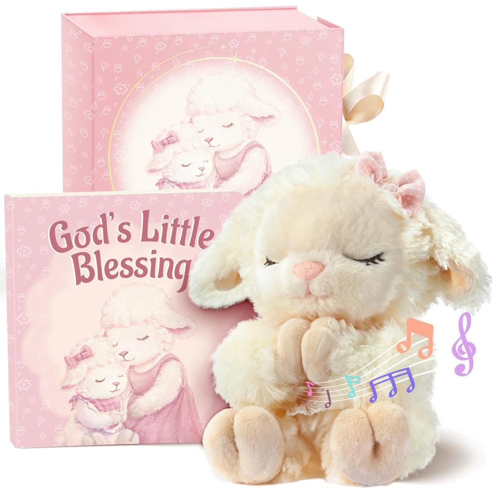MyMateZoe baptism gift set box showcases the Praying Lamb plush and keepsake box.
