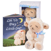 MyMateZoe praying lamb plush close-up, comforting bedtime companion for baby.