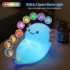 Myratts axolotl night light dimmable brightness creates cozy mood for kids rooms.