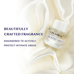 Close-up of MYROSY perfume oil highlighting peach and floral balance.