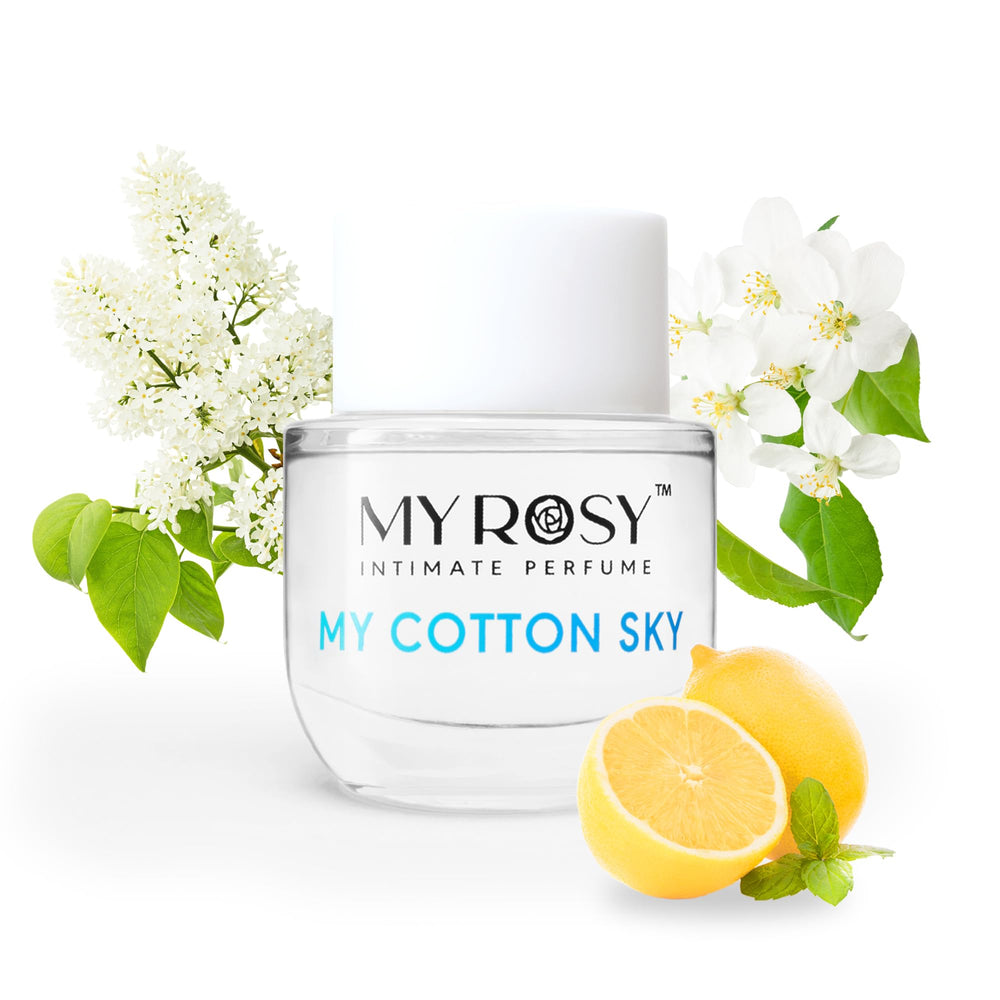 MYROSY My Cotton Sky bottle cap close-up showcasing refined fragrance.