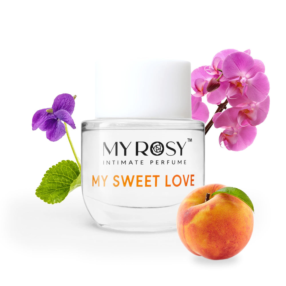 MYROSY My Sweet Love perfume oil bottle showing tropical fragrance for lasting freshness