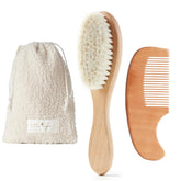 MYZI Baby Hair Brush Set brush close-up with soft goat-hair bristles for gentle scalp care.
