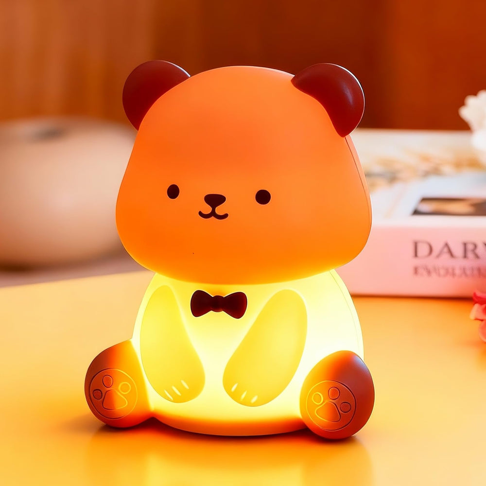 Myzztek Teddy Bear Lamp front view, soft silicone night light for nurseries and bedrooms