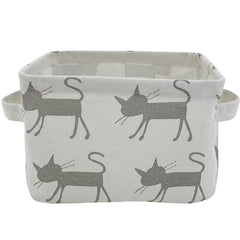 Mziart small foldable storage basket with handles in grey cat design for portable nursery organization.