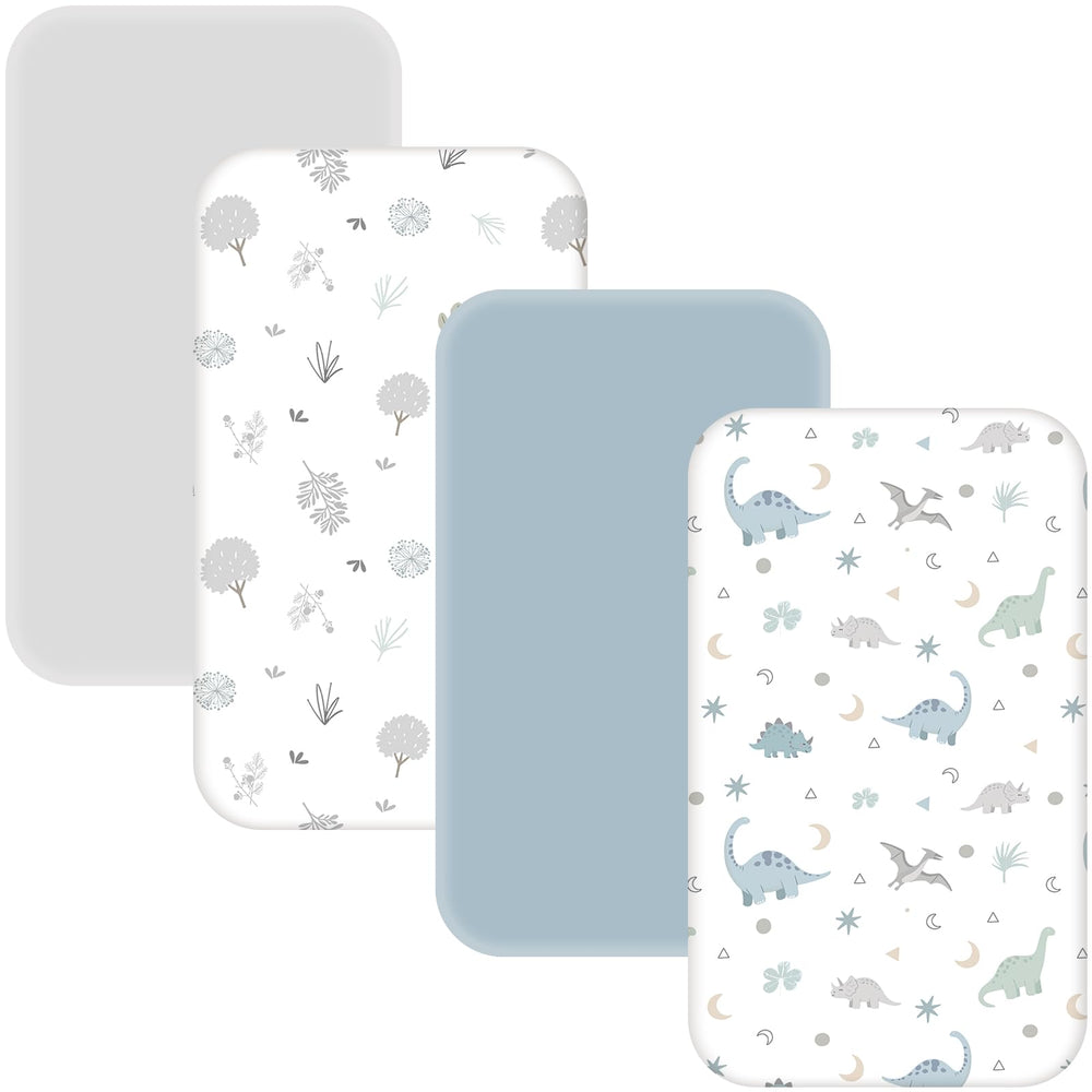 NacoMoco bassinet sheets four-pack in solid colors for a soft, snug bedside sleeper.