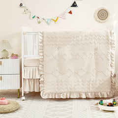 NacoMoco crib comforter texture closeup shows durable microfiber and cozy warmth.