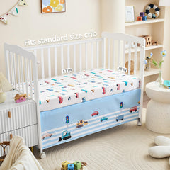 NacoMoco crib skirt with 14-inch hem finishes nursery decor
