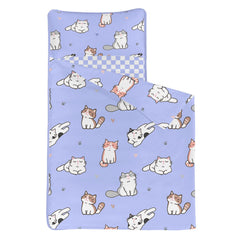 NaFurAhi Datura purple cat nap mat shows attached blanket for warmth.