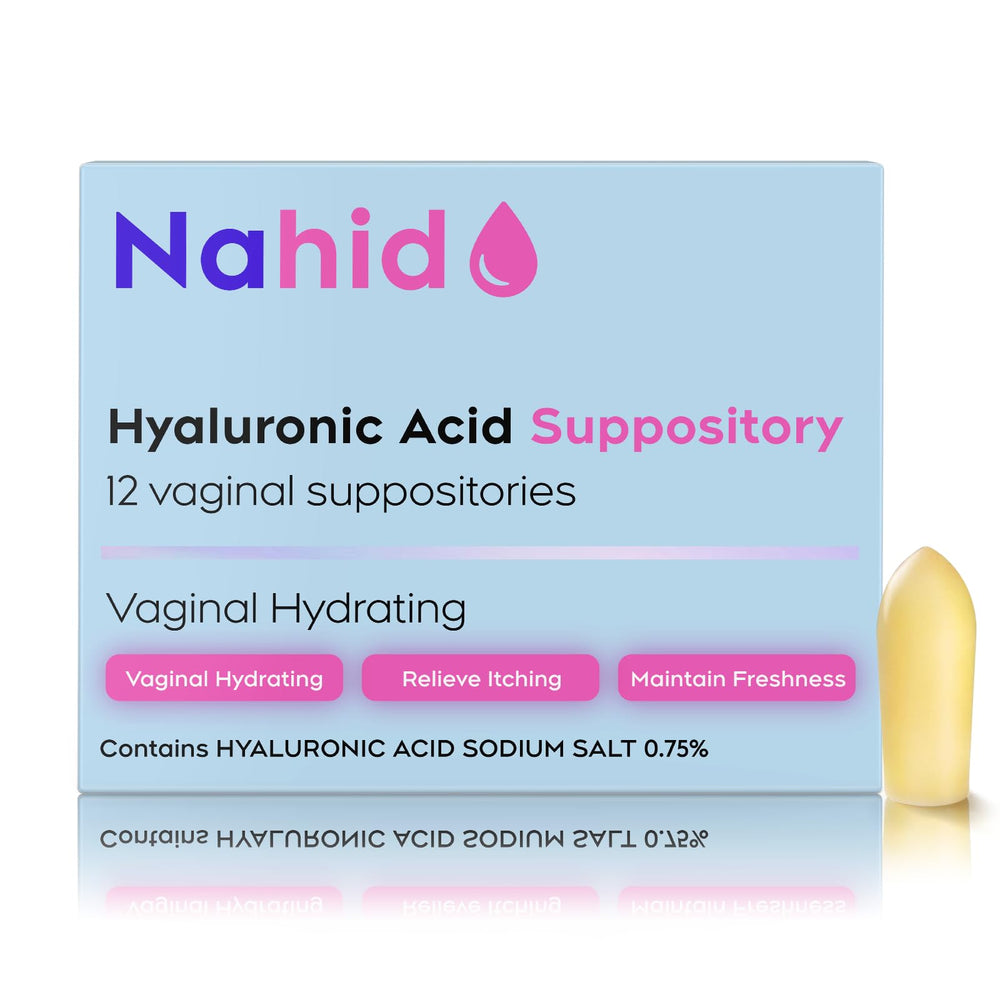 Nahid 15mg vaginal suppositories packaging for daily hydration support.