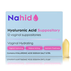 Nahid 15mg vaginal suppositories packaging for daily hydration support.