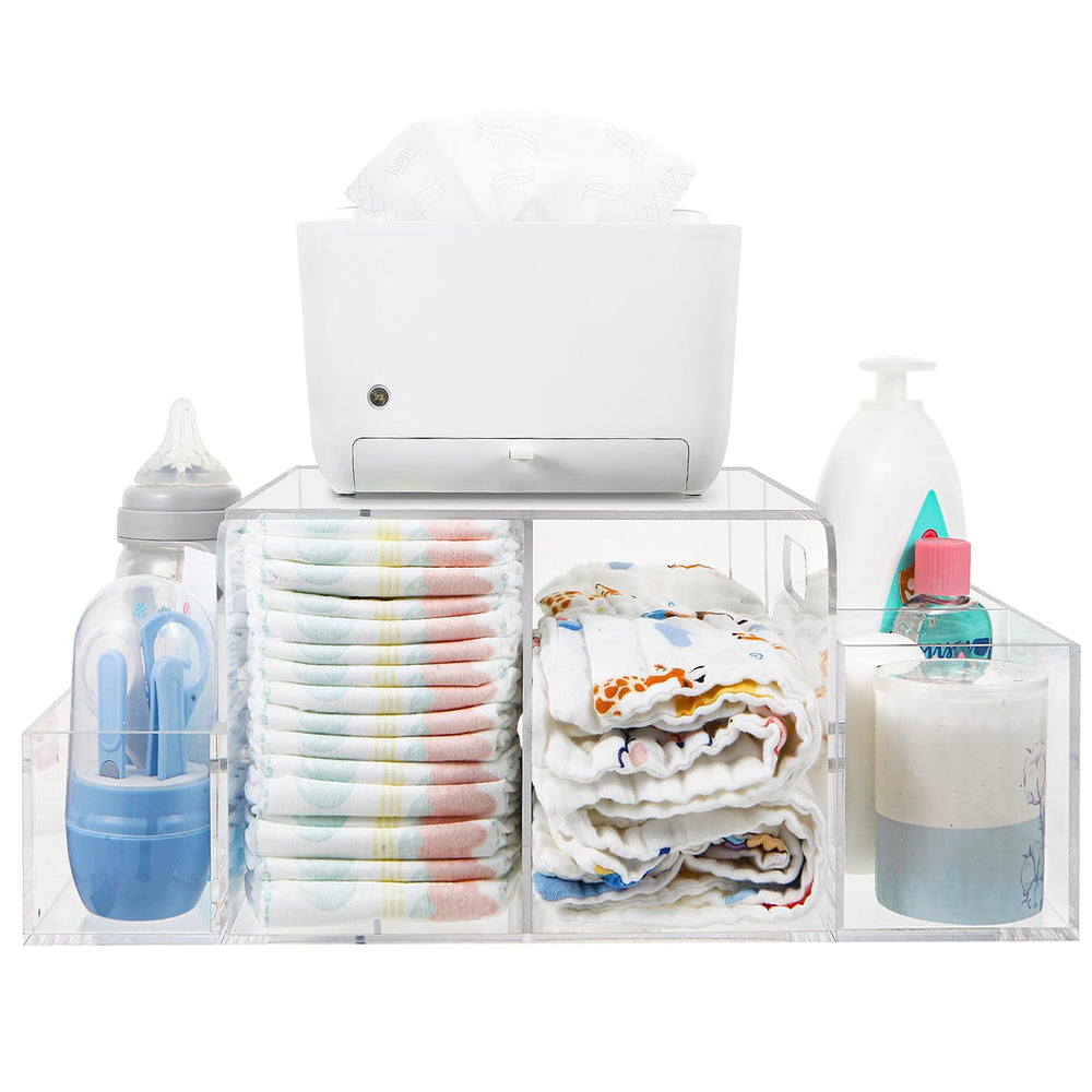NANYEZH acrylic diaper caddy on changing table with clear view for quick diaper changes