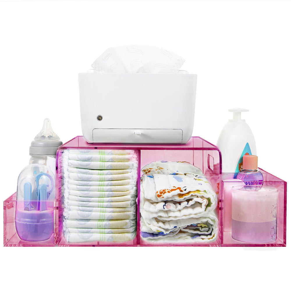 NANYEZH acrylic diaper caddy front view keeps nursery essentials visible and within reach.