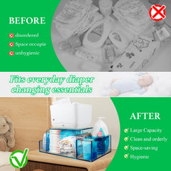 NANYEZH acrylic diaper caddy with four detachable compartments for diapers and wipes.