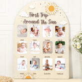 Naozinebi first trip around the sun photo board highlights monthly milestones for a keepsake.