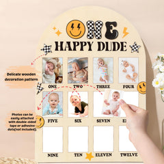 Naozinebi One Happy Dude photo board closeup of a cheerful smile face for nursery decor.